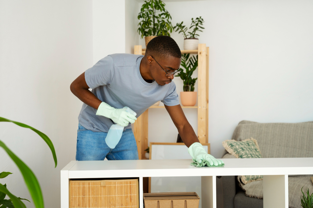 Domestic cleaning — bright tidy living room